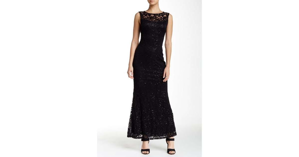 marina sleeveless illusion yoke lace gown