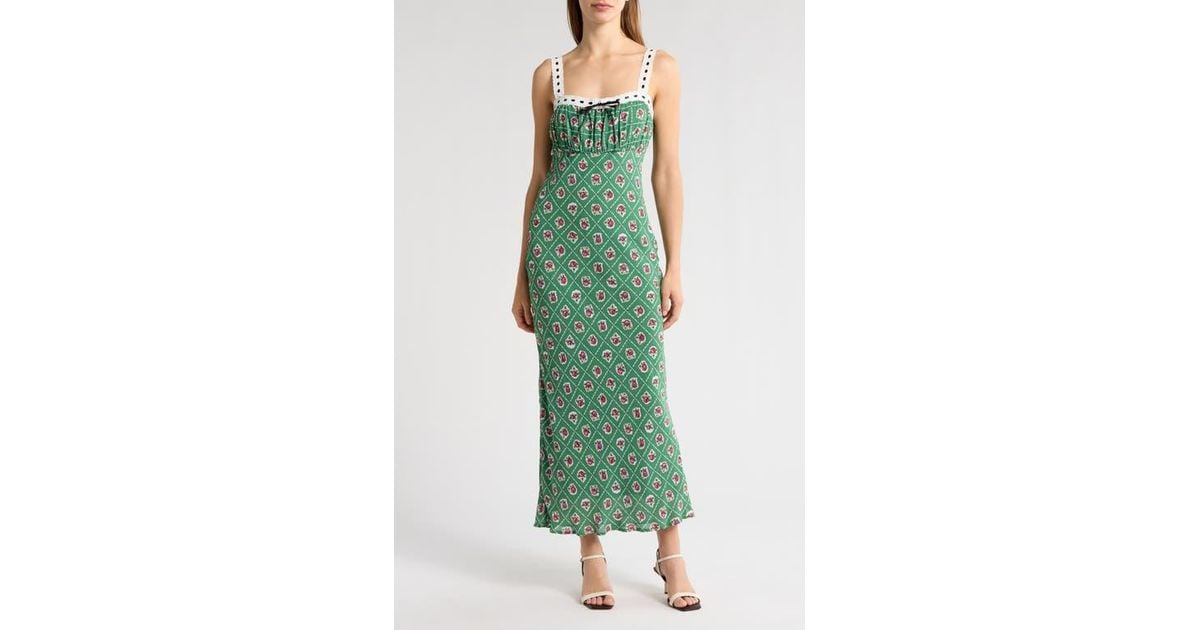 wayf green floral dress Raphaela Dress in Green Floral Print