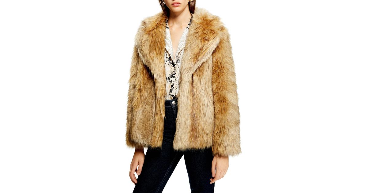 TOPSHOP Camille Faux Fur Coat in Brown - Lyst