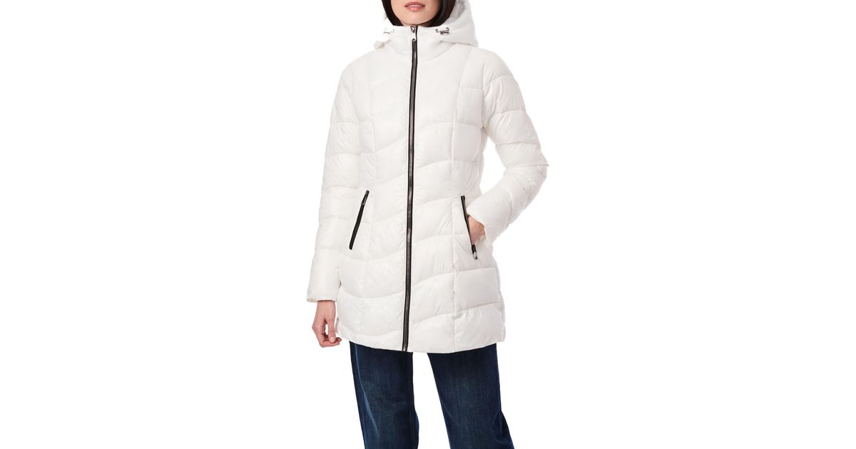 Bernardo Wave Quilt Long Nylon Puffer Jacket in White | Lyst