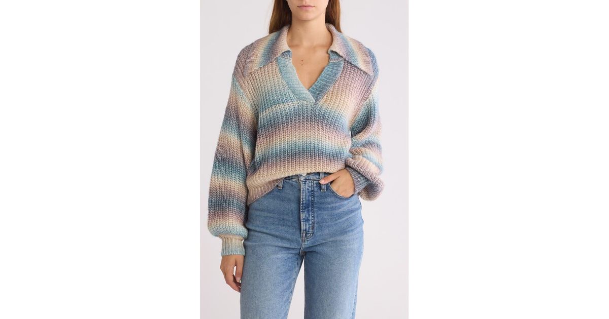 Striped Johnny Collar Cap Sleeve Sweater main image 1
