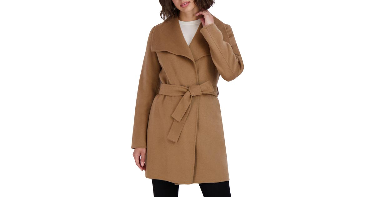 Tahari Ella Tie Belt Wool Blend Coat In 