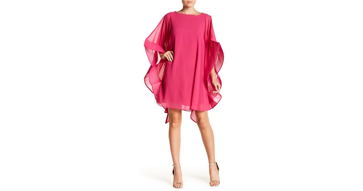 Gracia Wide Ruffle Sleeve Sheer Tunic Dress in Red | Lyst