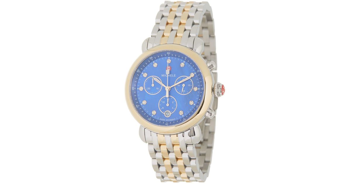 Michele Csx Diamond Embellished Bracelet Watch in Blue Lyst