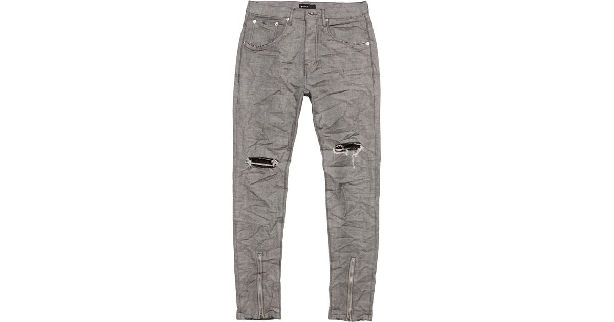 Purple Brand Grey Reverse Distressed Zipper Skinny Jeans At