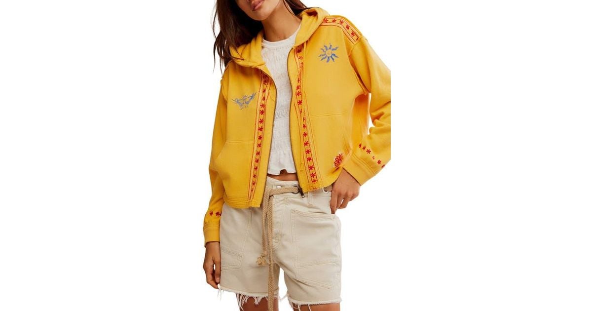 Free People Mermaid Embroidery Detail Graphic Zip-Up Hoodie in