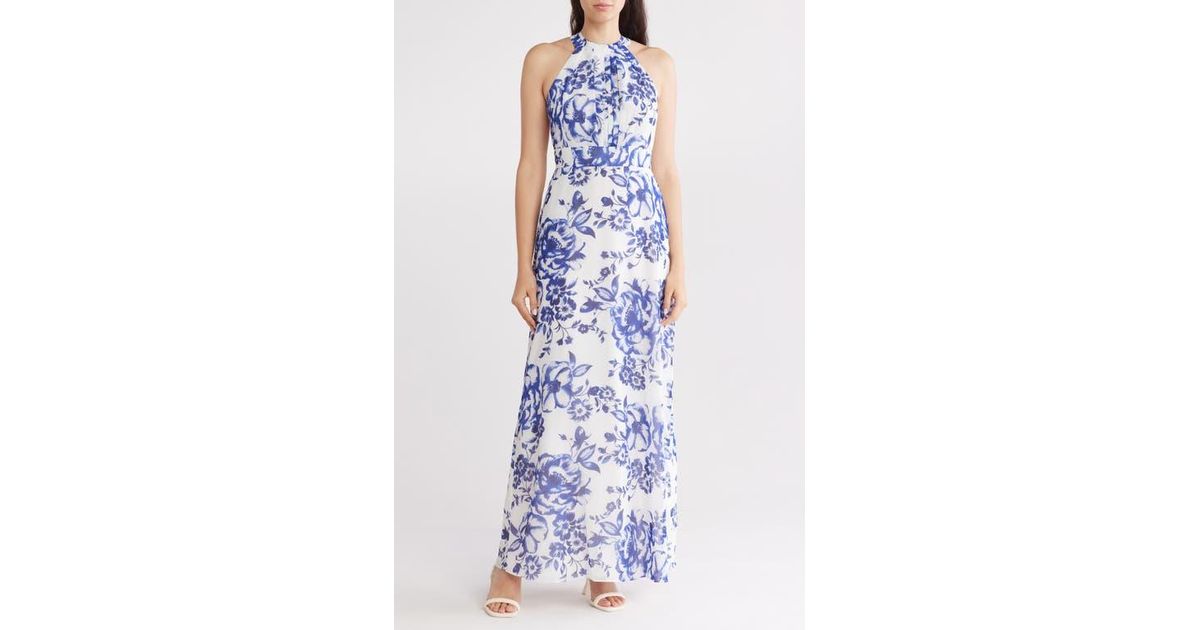 Eliza J Floral Halter Maxi Dress in Blue | Lyst