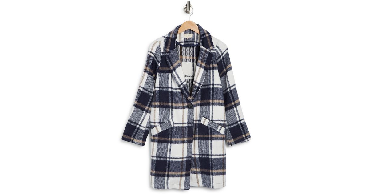 MELLODAY Plaid Coat In Wht Blu Plaid At Nordstrom Rack in Blue