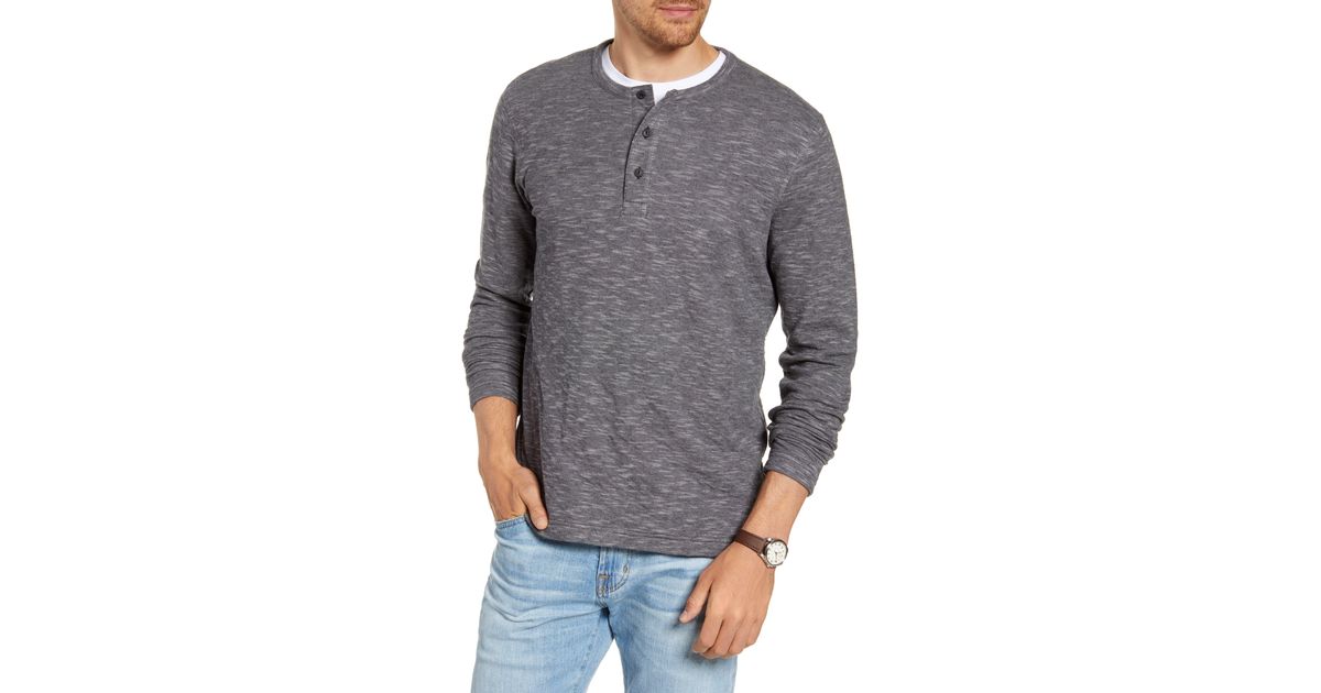 Nordstrom 1901 Duofold Cotton Blend Henley In Black Caviar Slube Stripe