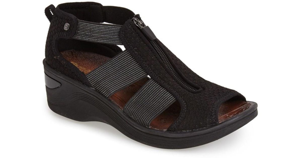 Bzees Synthetic Duet Elastic Strap Wedge Sandal Wide Width Available in Black Lyst