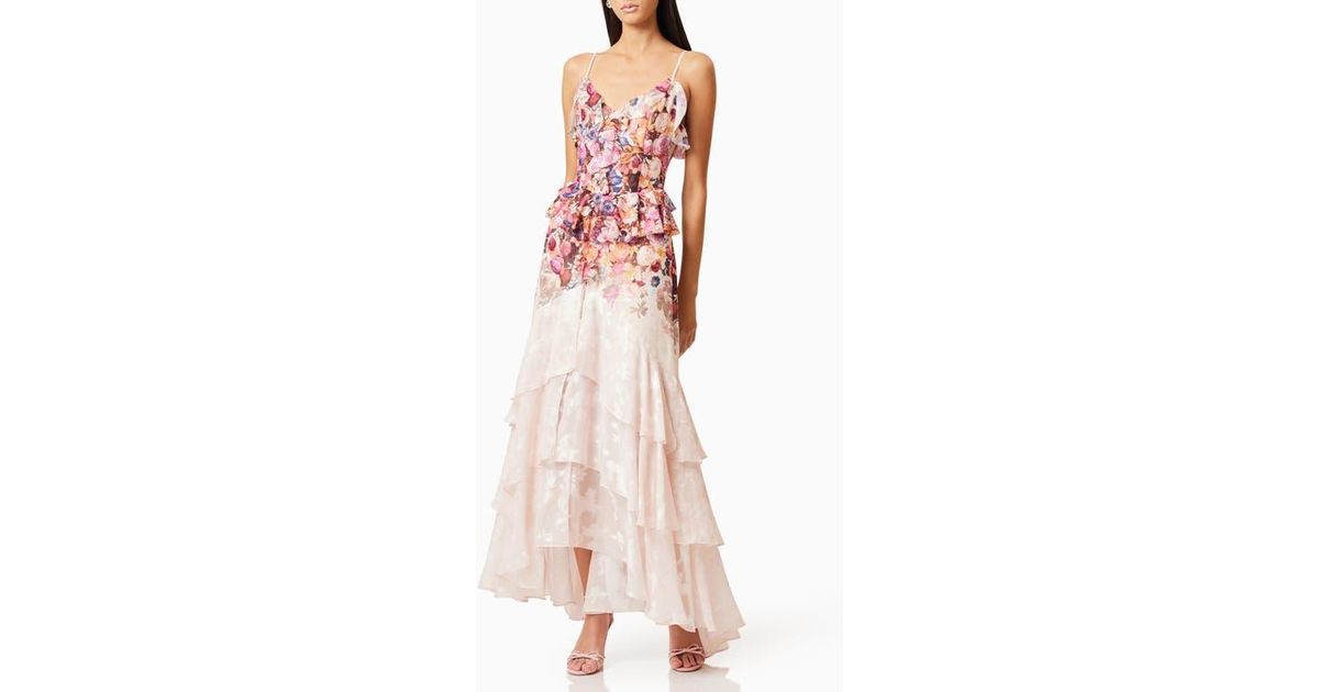 Elliatt Perla Floral Tiered Maxi Dress in White | Lyst