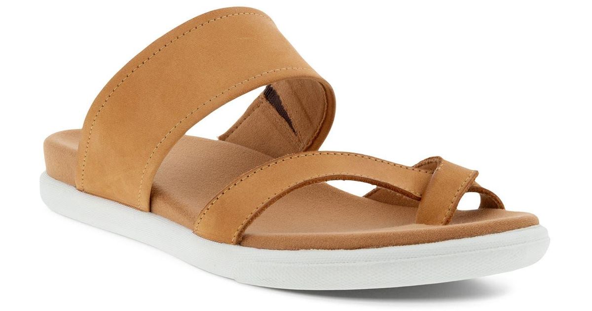 Ecco Damara Toe Loop Leather Slide Sandal in Brown Lyst