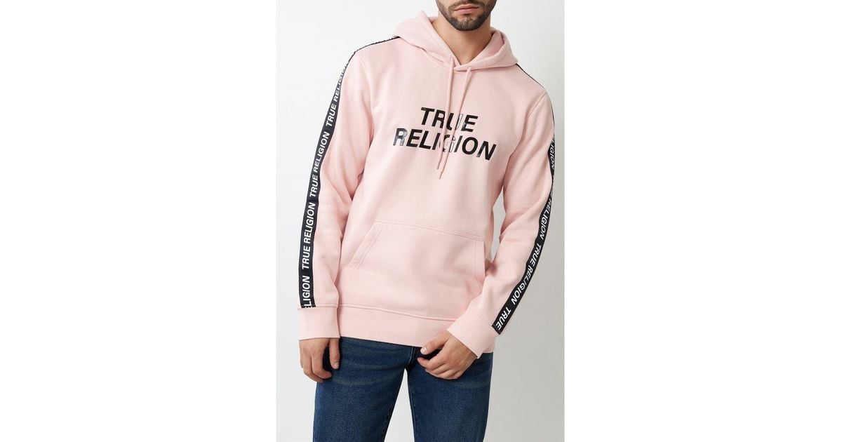 TRUE RELIGION Silicone Tape Pullover Hoodie in Pink for Men