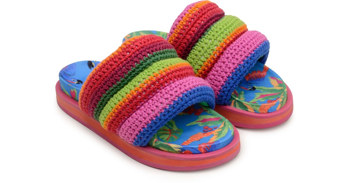 FARM Rio Synthetic Stripe Crochet Platform Slide In Blue Macaw At