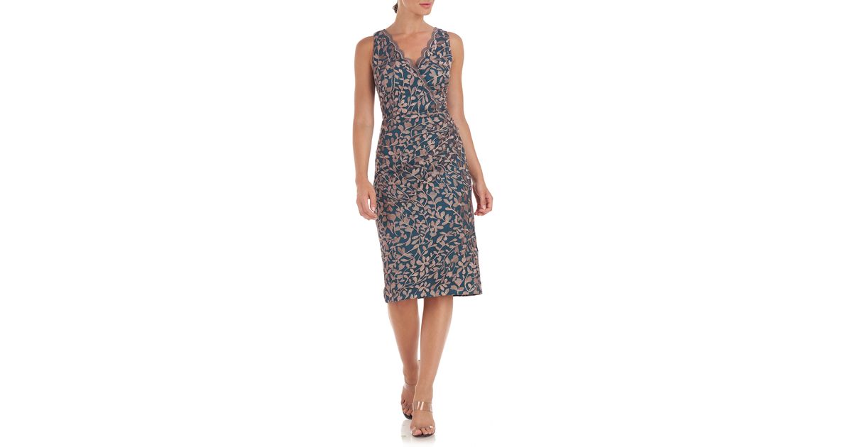 JS Collections Monica Scalloped Midi Dress In Mink Dark Teal At Nordstrom Rack in Black | Lyst