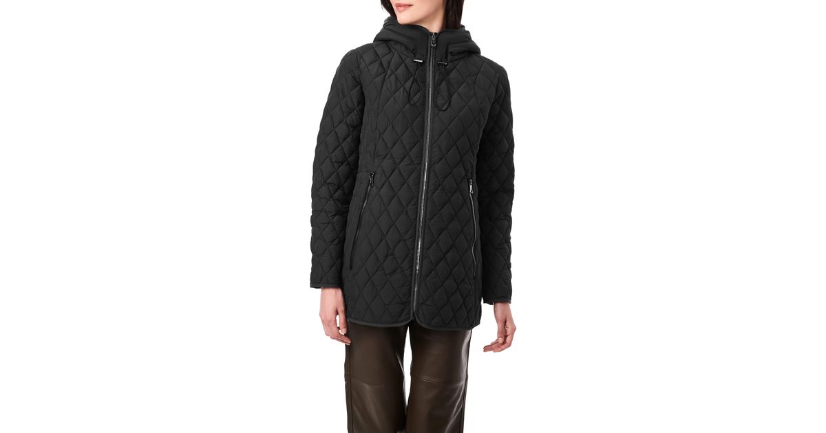 Bernardo Diamond Quilt Packable Hooded Puffer Jacket in Black Lyst