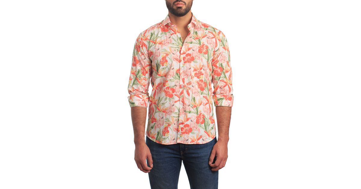 Jared Lang Trim Fit Flamingo Button-up Shirt in Red for Men | Lyst