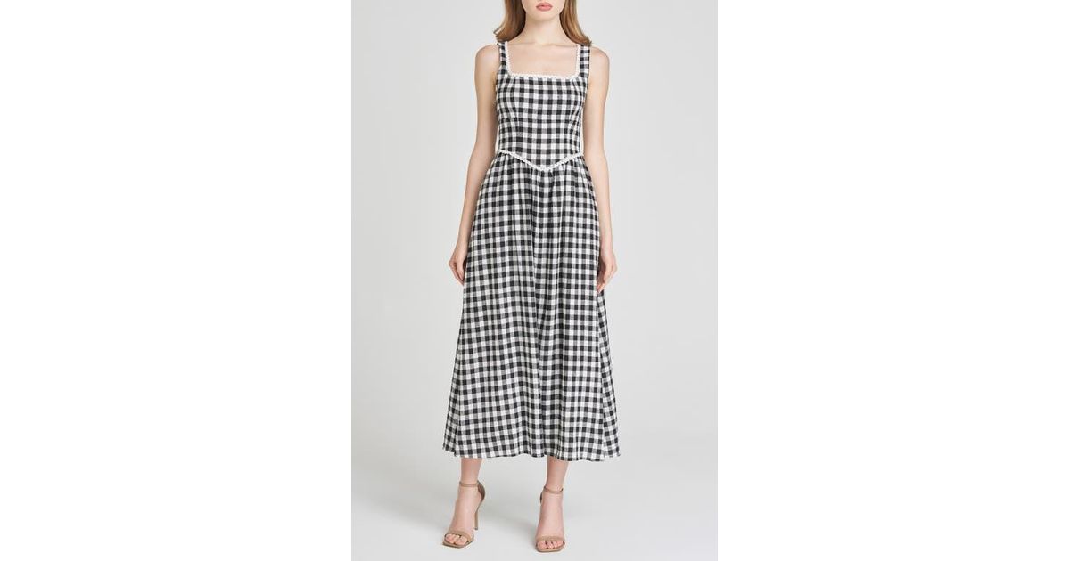 Wayf X Styled By Coco! Gracie Gingham Linen Blend Midi Dress in White | Lyst