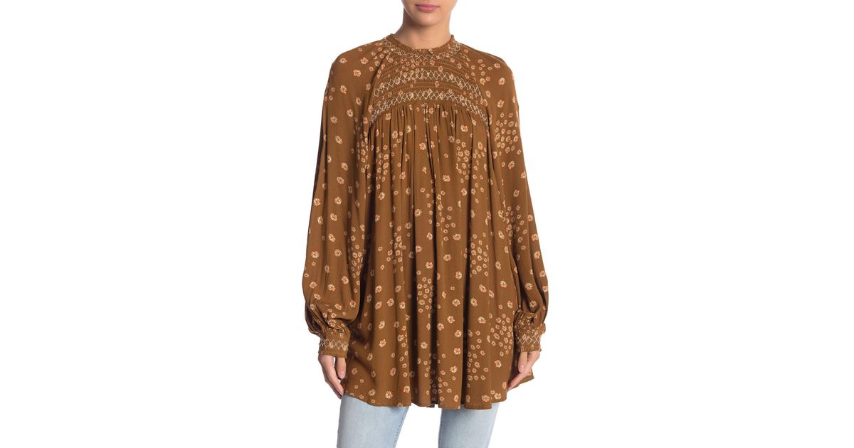 free people flowers in her hair smock detail tunic top