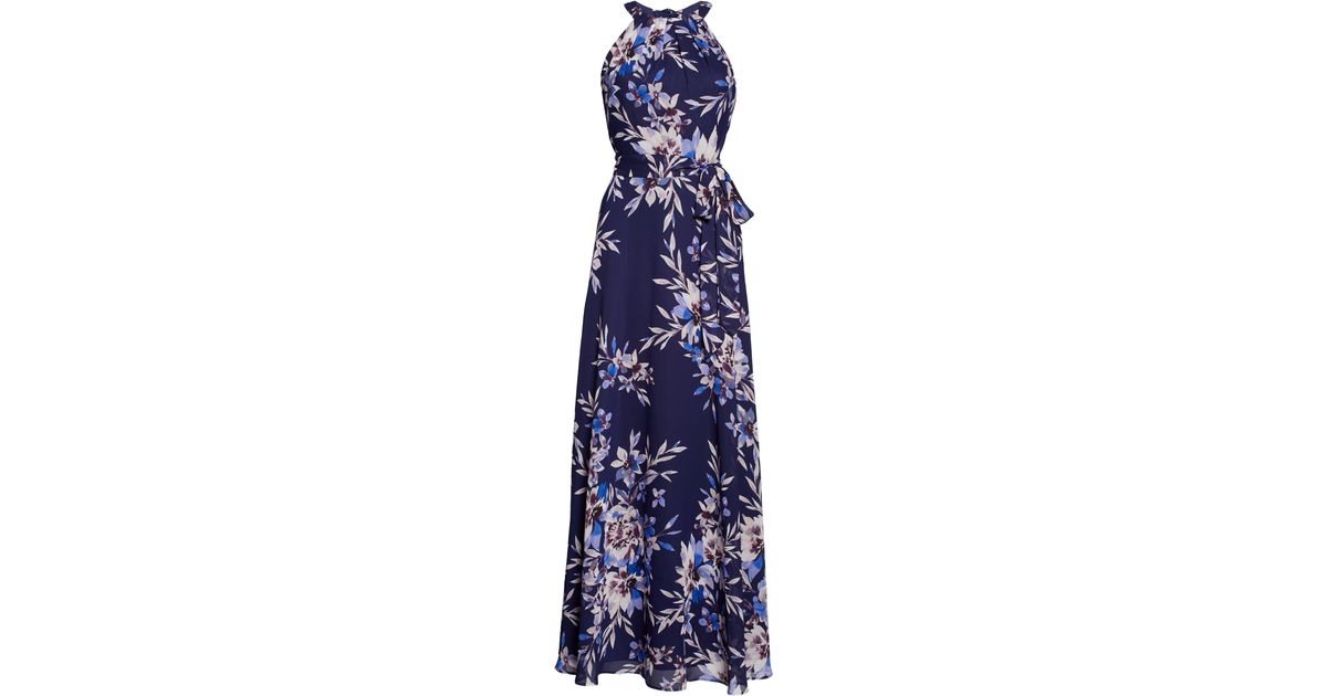 Eliza J Floral Halter Maxi Dress In Navy At Nordstrom Rack in Blue | Lyst