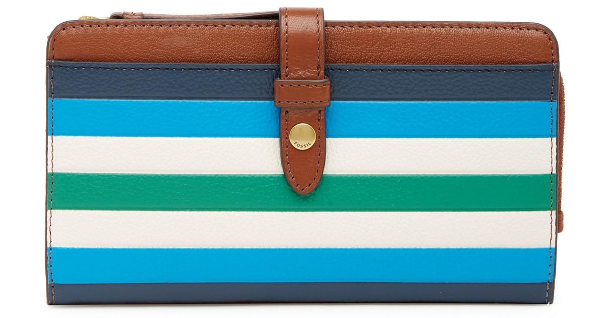 Fossil Fiona Leather Clutch Wallet in Blue Stripe (Brown) - Lyst