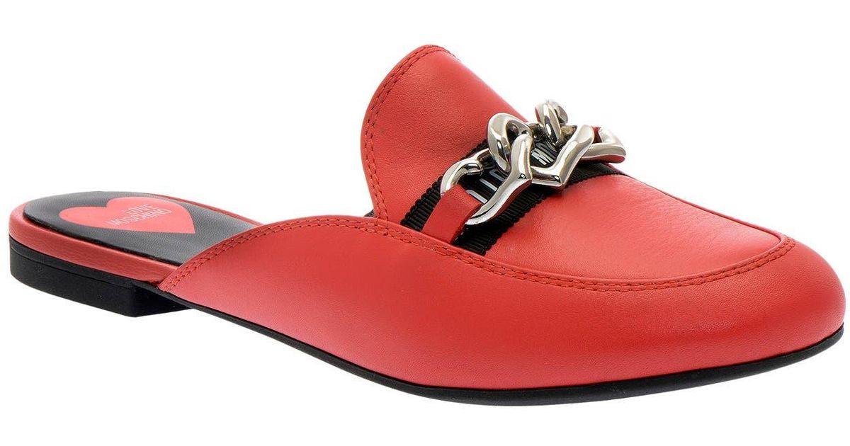 Love Moschino Chain Link Leather Loafer Mule In Vitello Rosso At