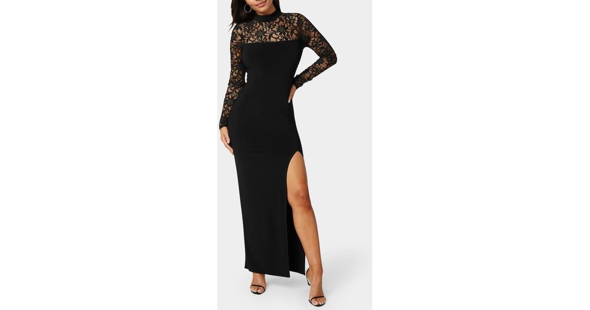 Bebe Illusion Lace Long Sleeve Maxi Dress in Black | Lyst