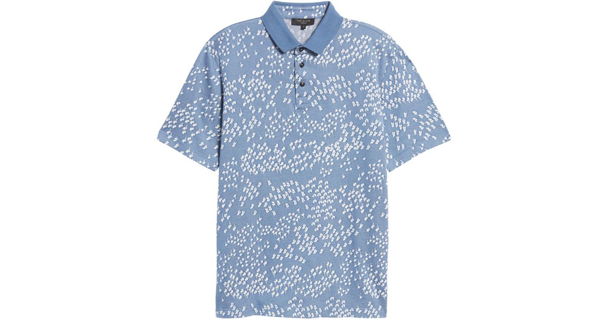 Ted Baker Pacita Floral Jacquard Cotton Polo Shirt in Blue for Men | Lyst