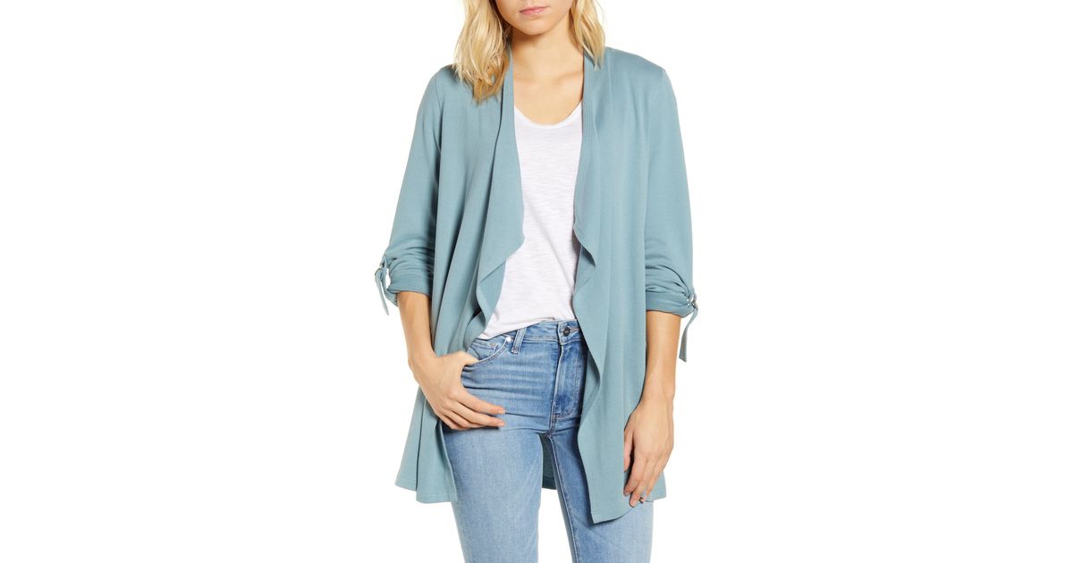 Caslon ® Roll Tab Knit Jacket in Blue Smoke (Blue) - Lyst