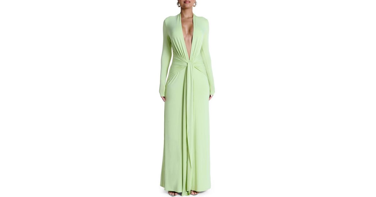 Naked Wardrobe Plunge Neck Long Sleeve Stretch Jersey Maxi Dress in Green | Lyst Naked Wardrobe Plunge Neck Long Sleeve Stretch Jersey Maxi Dress in Green | Lyst