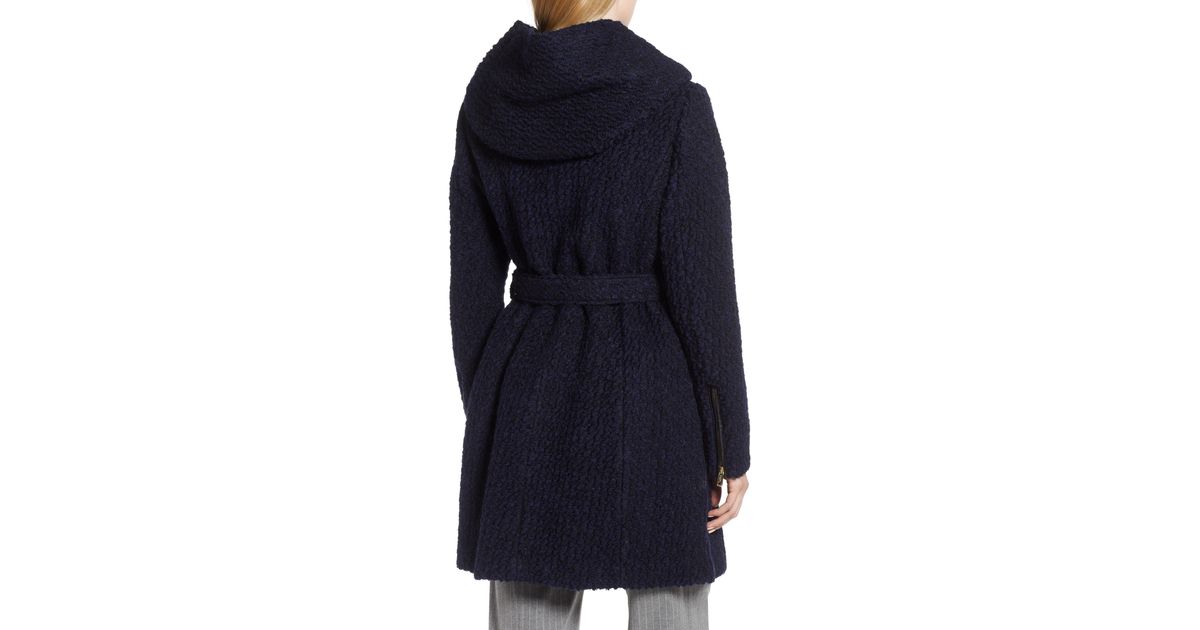 cole haan boucle hooded wrap coat