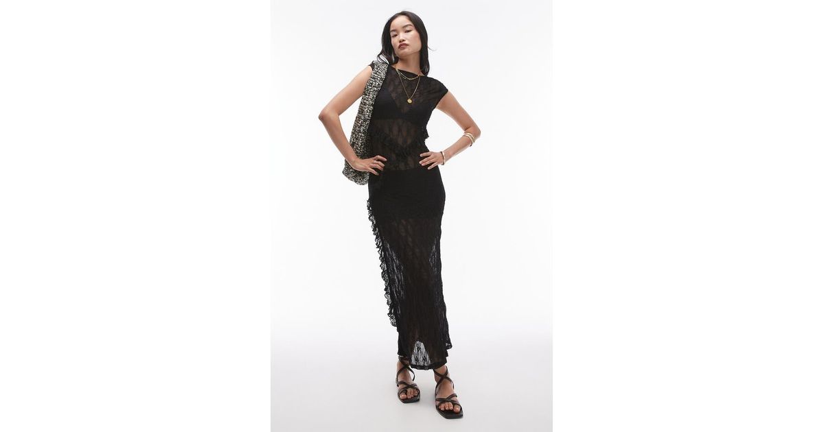 TOPSHOP Sheer Lace Maxi Dress With Scoop Back in Black | Lyst