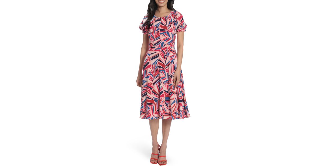 Maggy London Abstract Geo Print Flare Midi Dress In Blush/red At ...