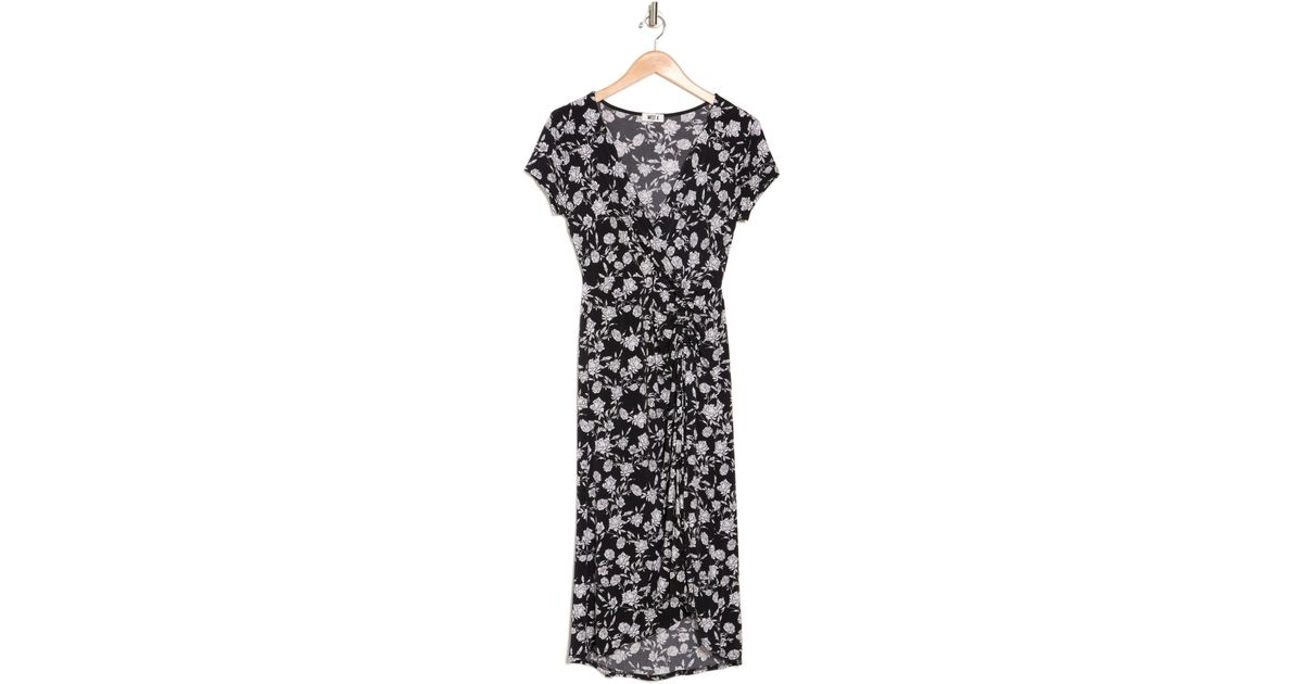 West Kei Floral Print Wrap Midi Dress in Black | Lyst