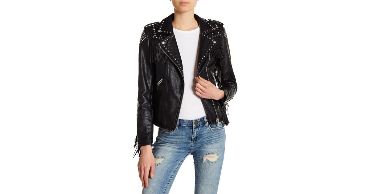 Blank NYC Studded Fringe Faux Leather Jacket in Black | Lyst