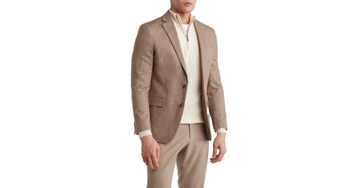 Original Penguin Tan Herringbone Cotton Stretch Suit Jacket At