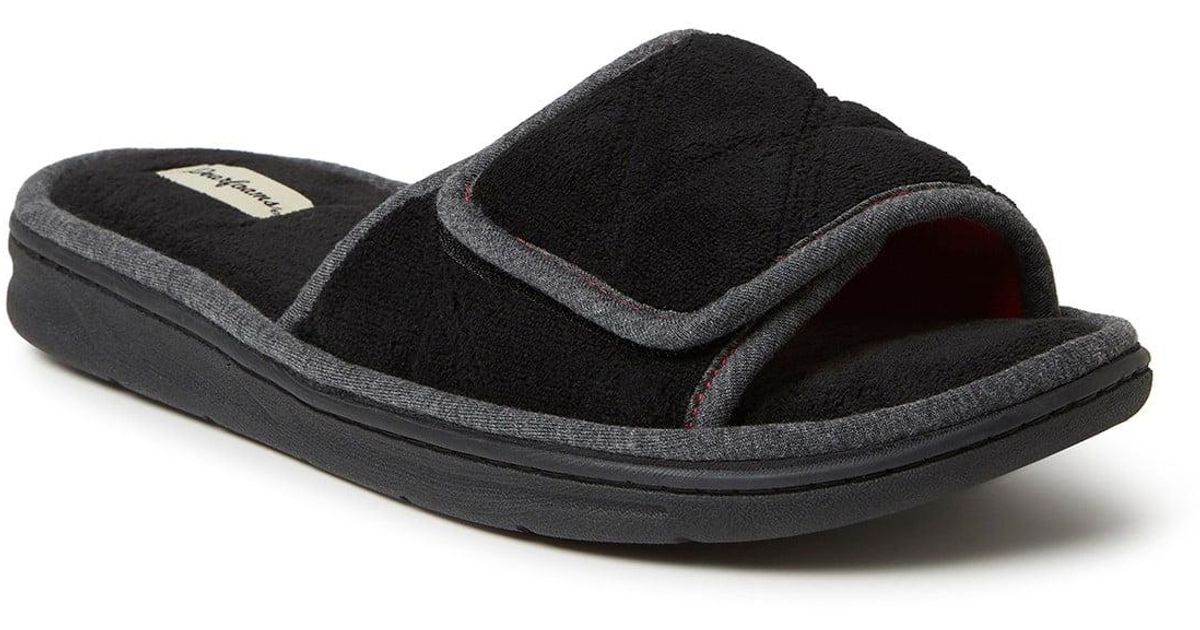 Dearfoams Cooper Quilted Terry Adjustable Slide Slipper in Black for