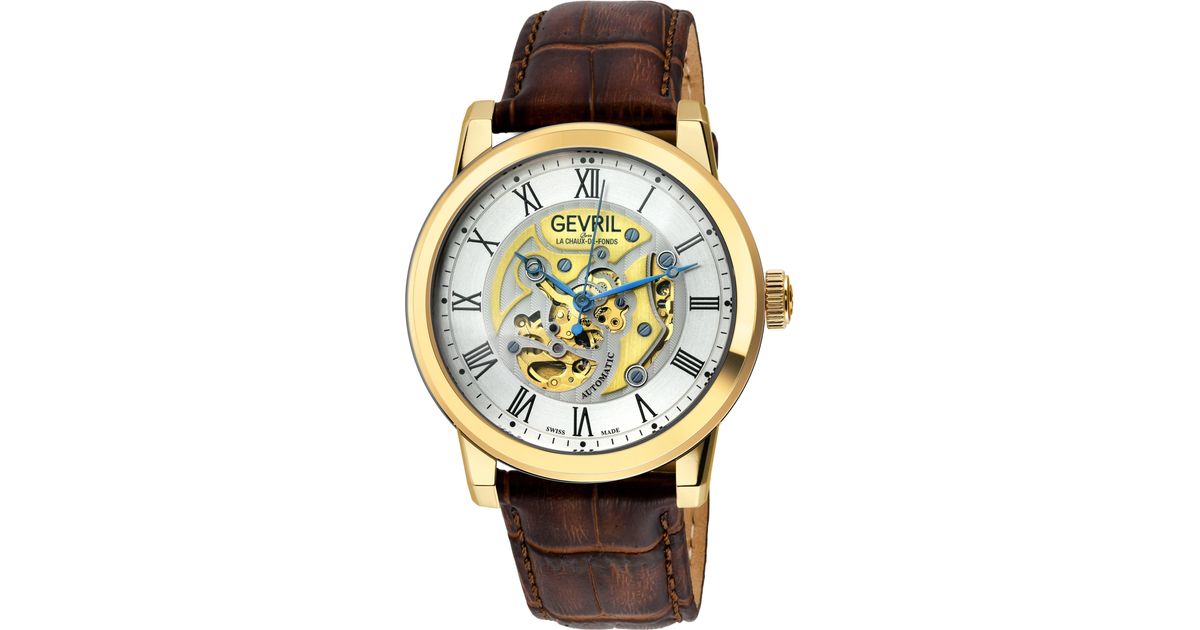 Gevril Vanderbilt Swiss Automatic Croc Embossed Leather Strap Watch in