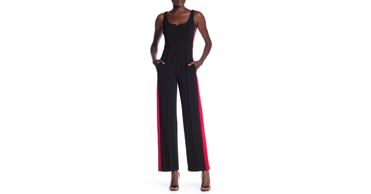 donna morgan jumpsuit with side stripe