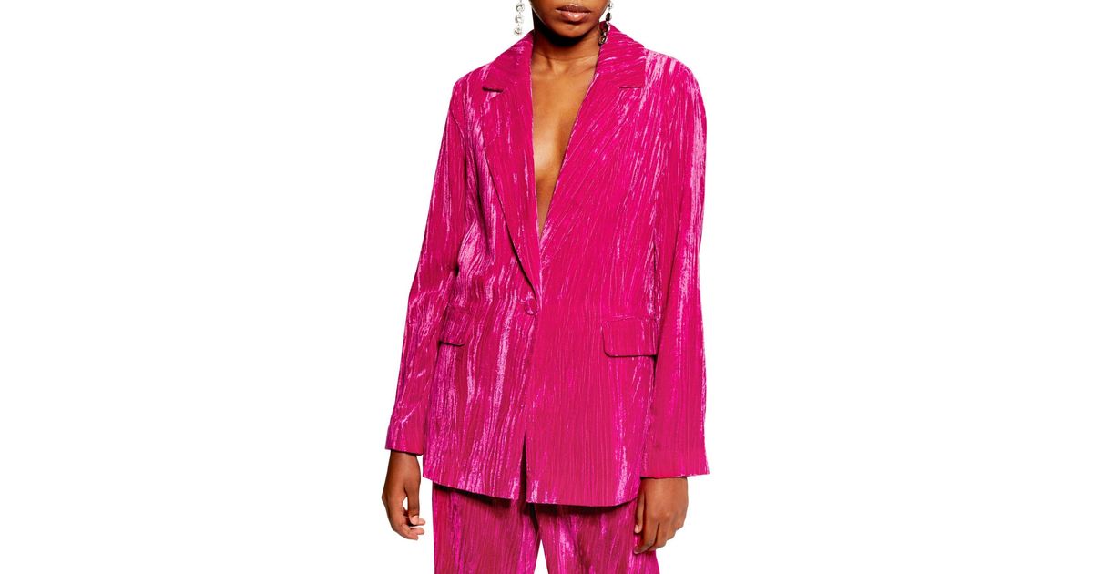 TOPSHOP Crinkle Velvet Jacket in Pink | Lyst