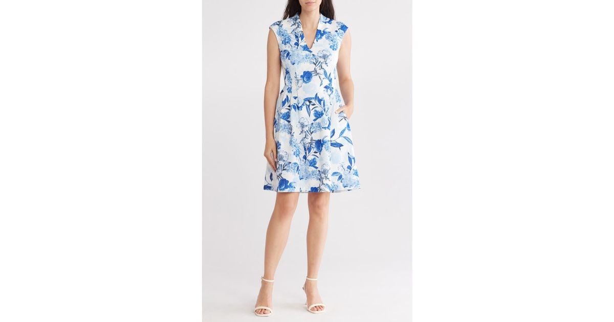 vince camuto scuba fit and flare dress Scuba Crepe V-Neck Fit & Flare Dress