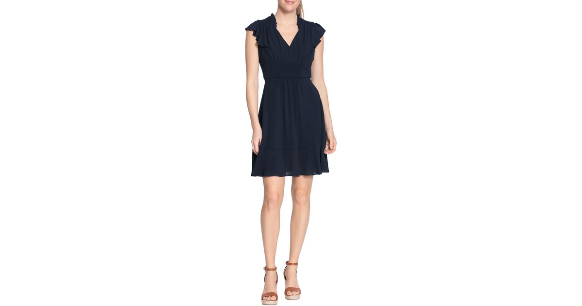 London Times V-neck Flounce Dress In Navy At Nordstrom Rack in Blue | Lyst
