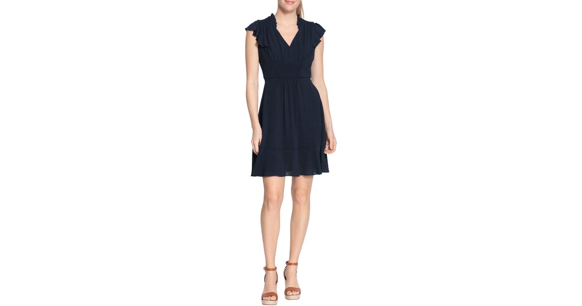 London Times Vneck Flounce Dress In Navy At Nordstrom Rack in Blue Lyst