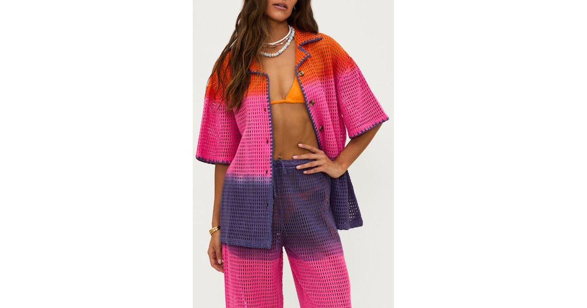 Beach Riot Ira Oversize Colorblock Semisheer Cotton Cover-Up Top in Red ...