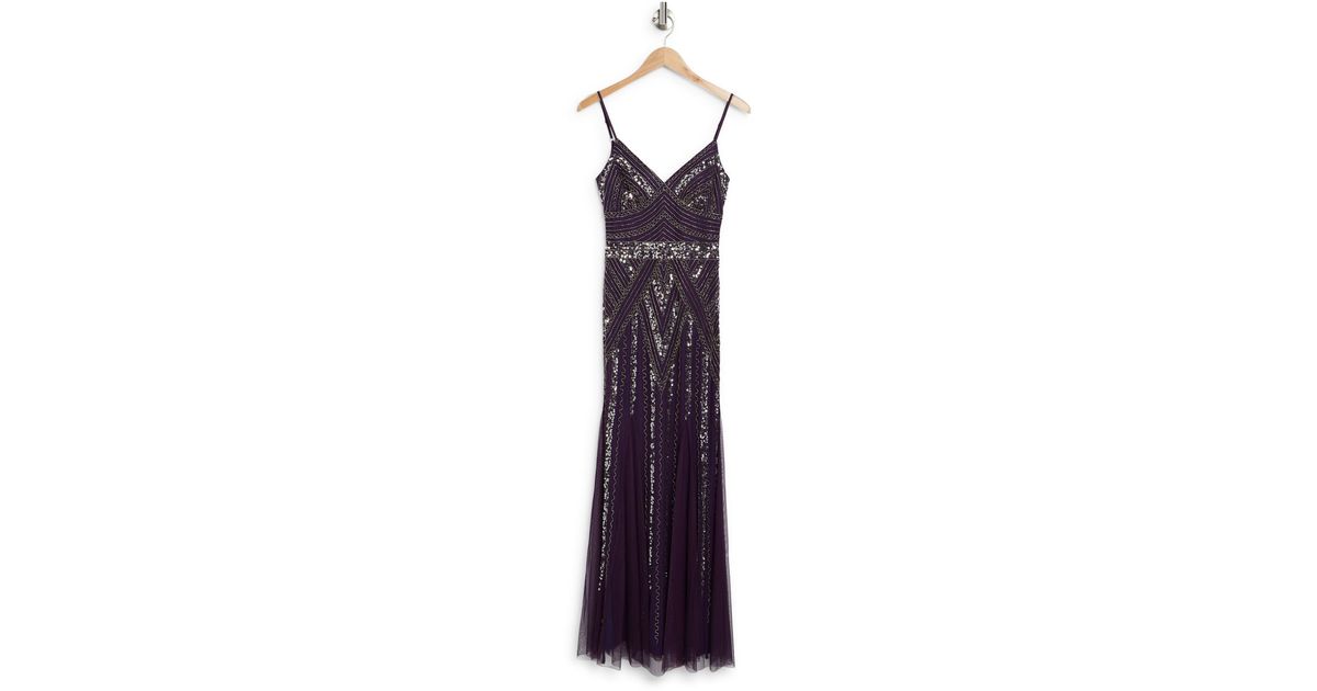 Marina Beaded Gown In Eggplant At Nordstrom Rack in Purple | Lyst