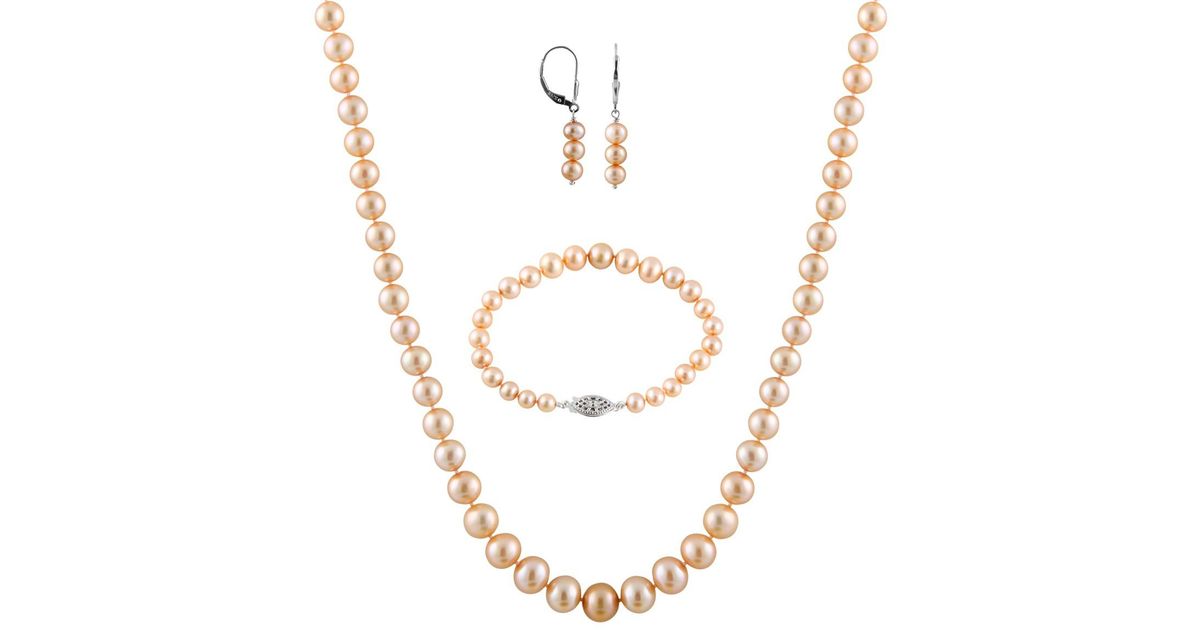 Lyst Splendid 5 9mm Freshwater Pearl Necklace Bracelet And Lyst Splendid 5 9mm Freshwater Pearl Necklace Bracelet And Dangle Earrings Set In Metallic