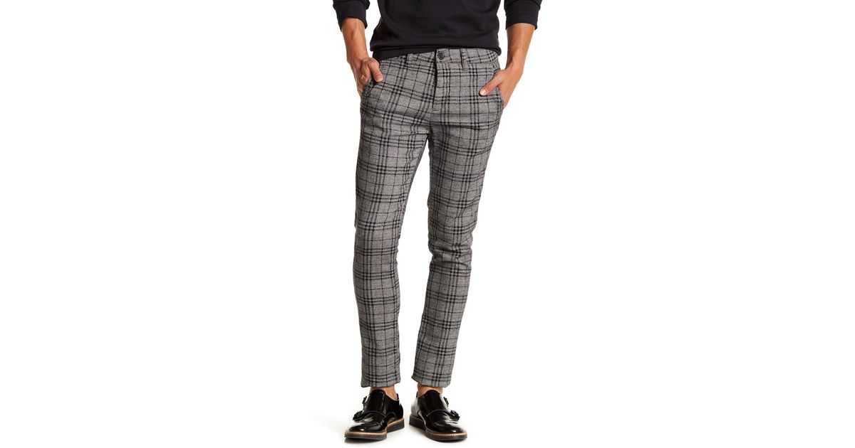 grey check stretch skinny trousers