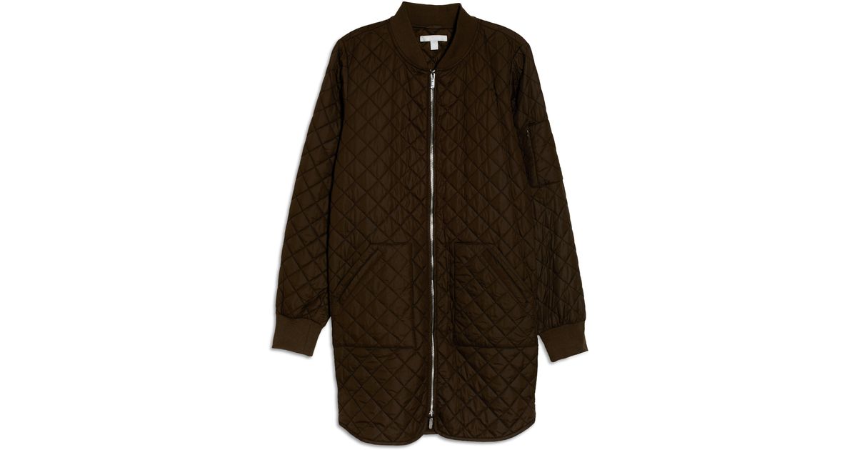 Zella Longline Quilted Bomber Jacket In Green Mountain At Nordstrom Rack |  Lyst