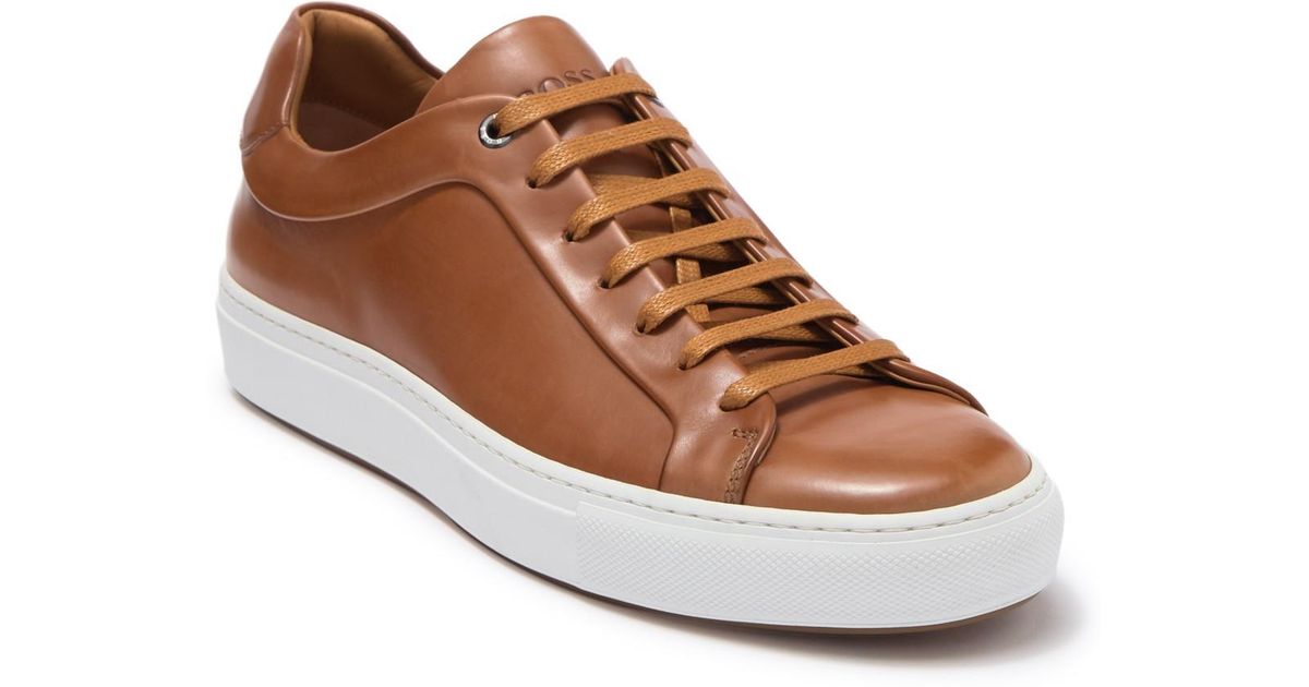 BOSS by HUGO BOSS Tennisstyle Sneakers In Burnished Leather in Brown