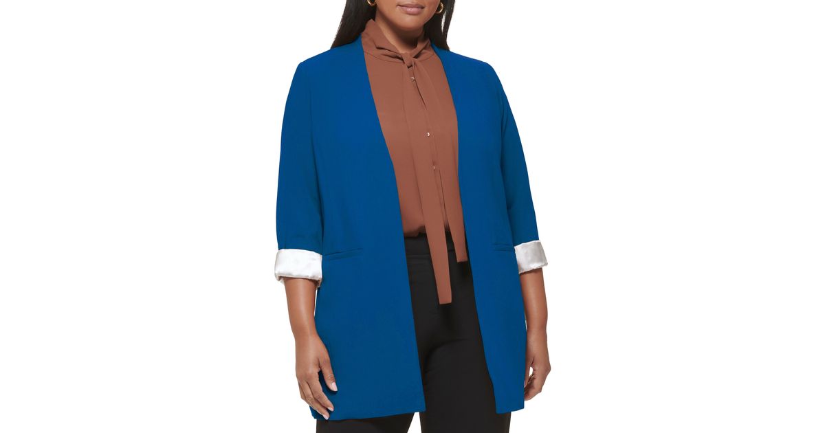 Calvin Klein Lux Open Roll Tab Sleeve Blazer In Poseidon At Nordstrom